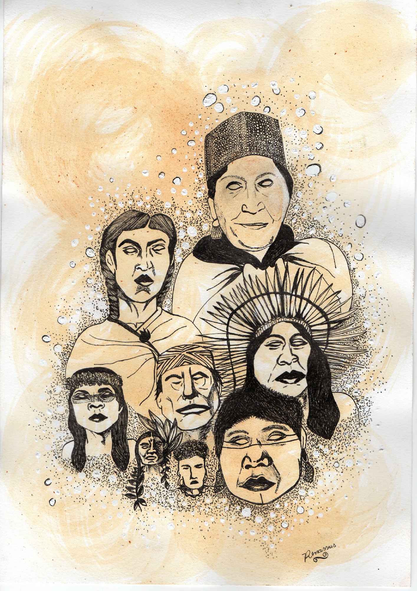 Passo ancestral, Renata Inahuazo, 2021, canetas ink, achiote uruku em papel A4