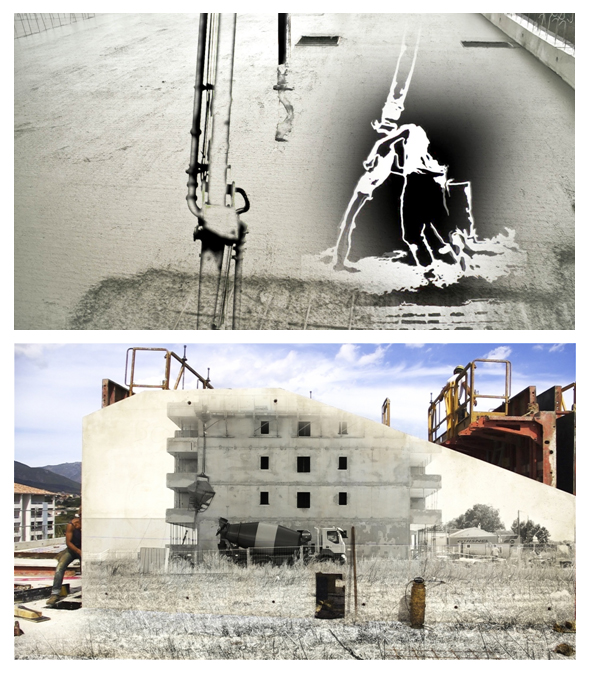 Shifting walls - Immersion en chantiers. Captures vidéographiques de la vidéo monobande, 14 mn 20 et 4 mn 40, couleurs et n&b, stéréo, 2015.