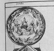 Figure 3 : Le Paradis « …une boule nuageuse… », Miniature de Cailleau, Manuscrits de la Passion de Valenciennes, Mss. Rothschild, BNF