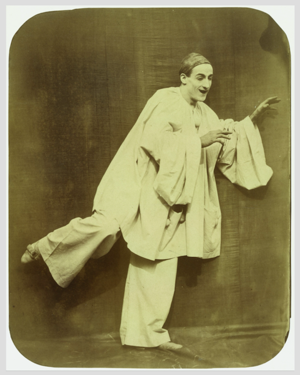 Nadar & Adrien Tournachon: Jean-Charles Deburau as “Pierrot Running”, 1854-55, Albumen silver print from glass negative, 26.5 x 20.8cm. Metropolitan Museum of Art, Gilman Collection, Purchase, The Horace W. Goldsmith Foundation Gift, through Joyce and Robert Menschel, 2005. https://www.metmuseum.org (Public Domain)