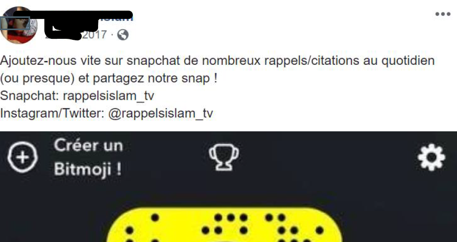 Figure 2 : Extrait de corpus Facebook collecté le 15 décembre 2017 sur la page Rappel Islam.