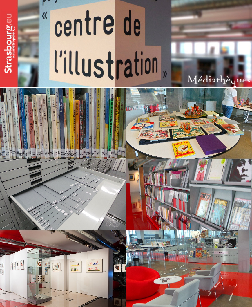 Vues du Centre de l’illustration de la Médiathèque André Malraux de Strasbourg