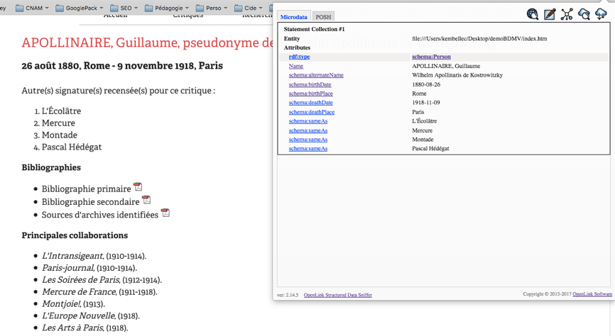 Page bio-bibliographique individuelle d’un auteur visuellement médiée avec une focale sur la sémantisation des données