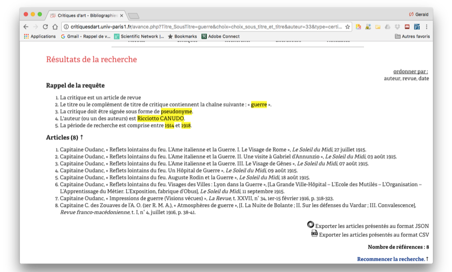 Résultat de recherche avancée avec rappel de la requête