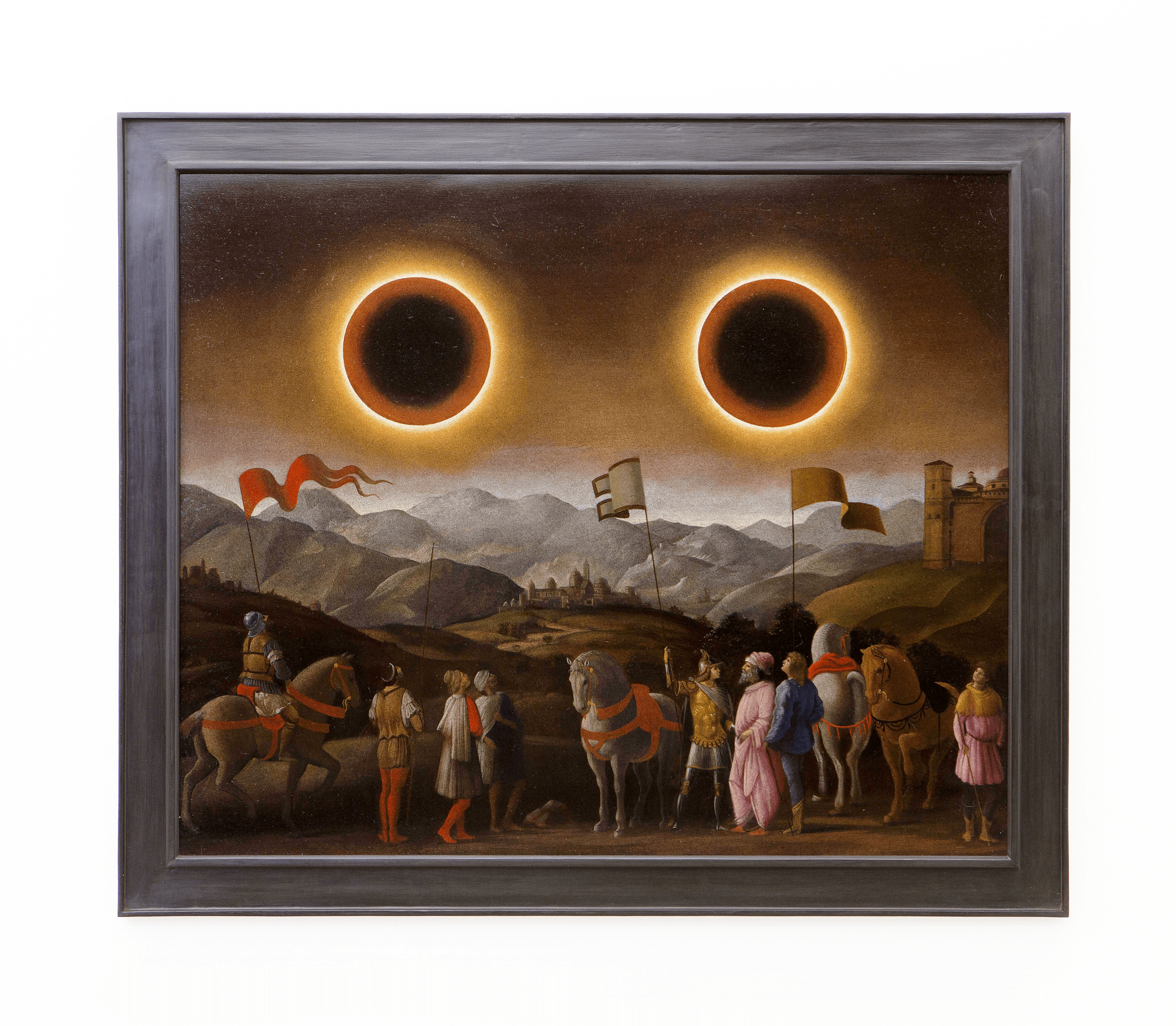 Laurent Grasso, Studies into the past (soleil double), 93 x 120 cm, huile sur bois, coll. part. © Laurent Grasso, Courtesy of the Artist & Perrotin. Photo : Claire Dorn.