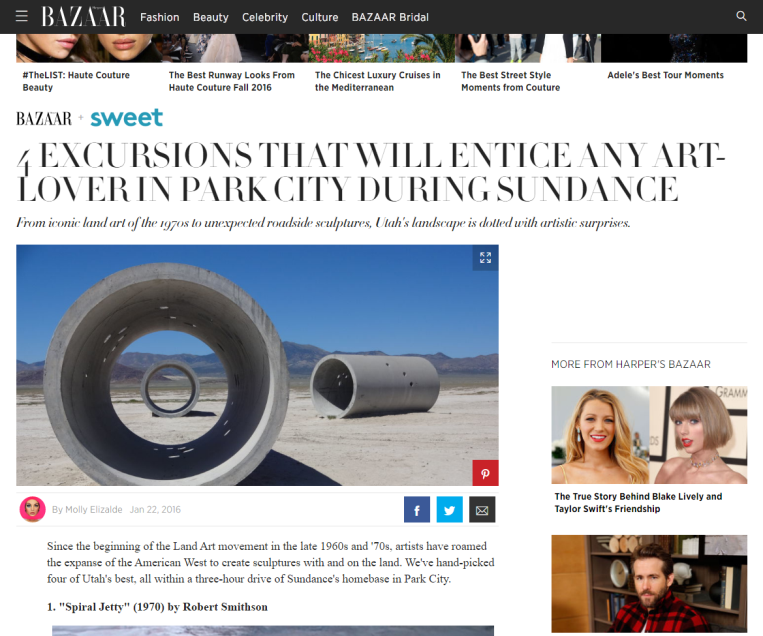 Capture d’écran de la page « 4 excursions that will entice any art lover in park city during sundace » sur le site Harper’s Bazaar.