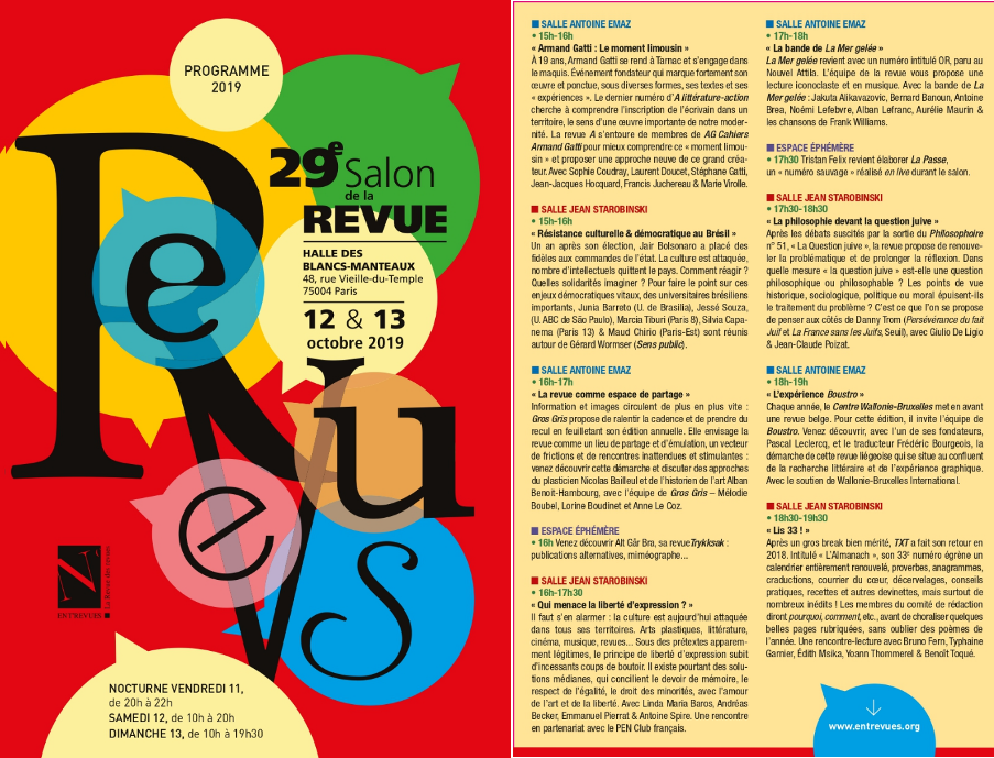 Parte do Programa do 29º Salão da Revista, Paris, 2019