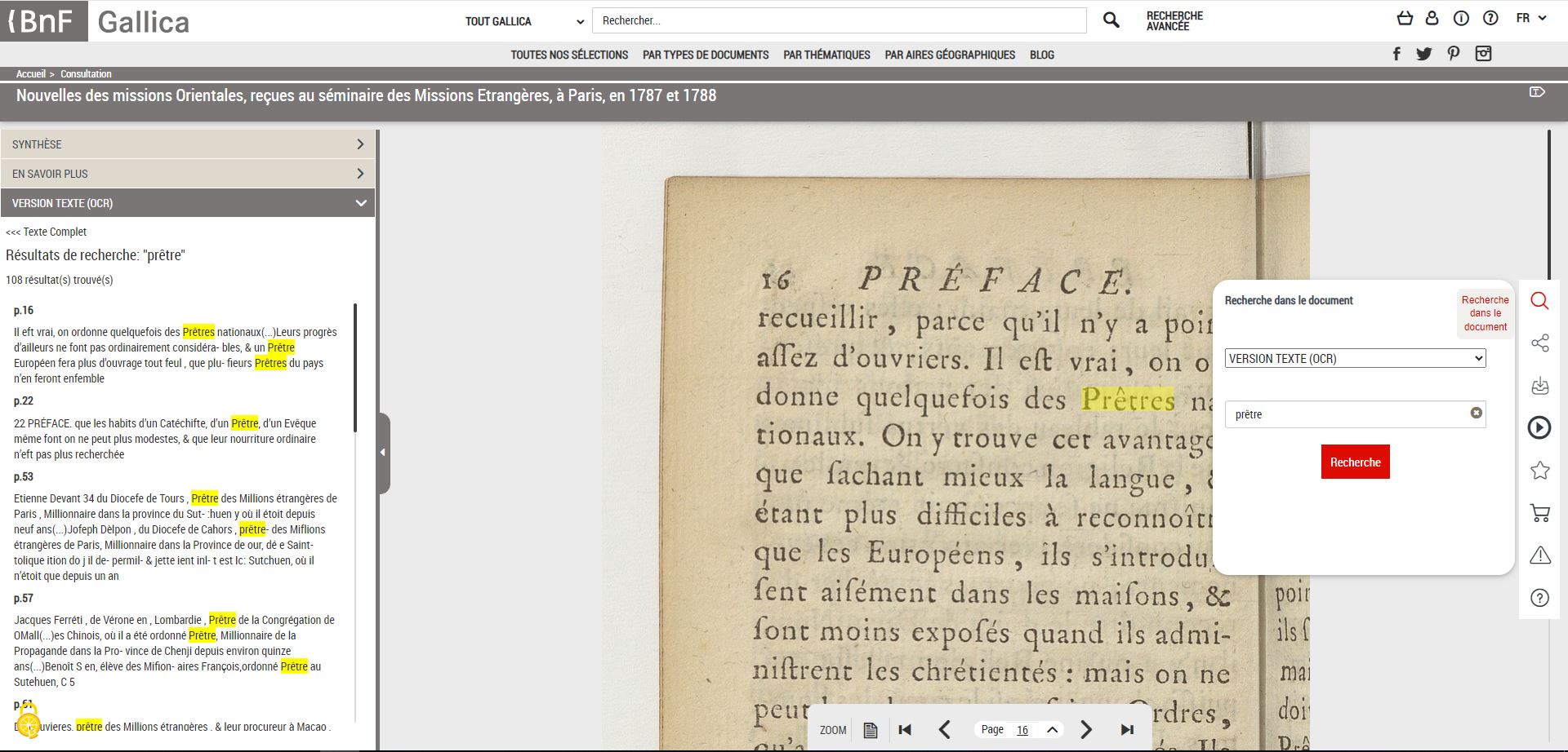 Gallica. Exemple de recherche plein texte.